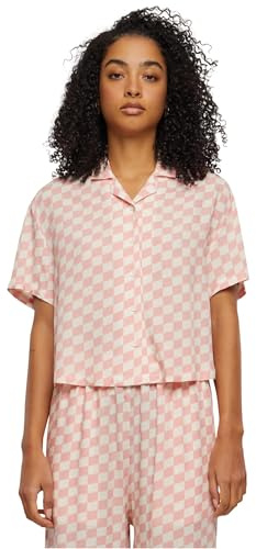 Urban Classics Damen Hemdbluse Ladies Viscose Resort Shirt, Kurzarm Bluse für Frauen, Loose Fit, Lemonadepinkcheck, M