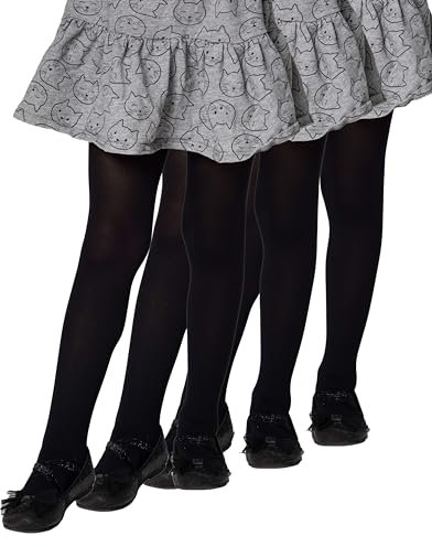 LORES Schlichte schwarze Strumpfhose für Mädchen und Kinder – 3 Paar – Ballett- und Tanzschule mit Fuß, blickdicht, 40 Denier, Nero Größe 122/128 cm