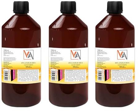 3L 3 x 1L Glycerin 99,8% Pflanzliches Glyzerin EP/USP/DAB Pharmaqualität Glycerol 1000 ml, 1 Liter Flasche UV-Schutz