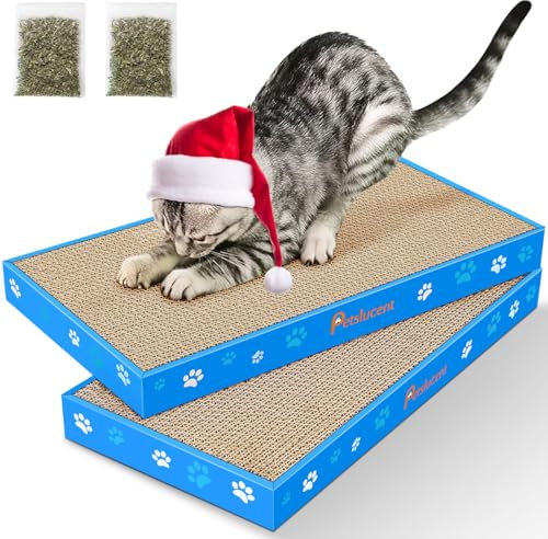 Petslucent Cat Scratching Board, Corrugate Cat Scratcher for Indoor Cats with Box, Scratch Pad with Catnip, Cardboard Double-Sided Usability (2 PCS)