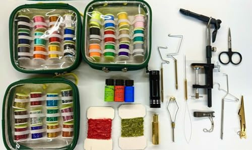 Fliegenbinden Kit mit AA Schraubstock, Thread, Tinsel, Floss,Schere,Whip