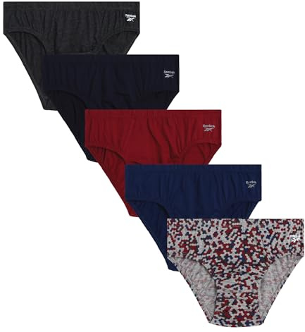 Reebok Mens Underwear Briefs - 5 Pack Quick Dry Soft Stretch Low Rise Briefs for Men - Performance Mens Athletic Underwear, Maritime Blue/Charcoal Heather/Blue/Print/Tibetan Red, M