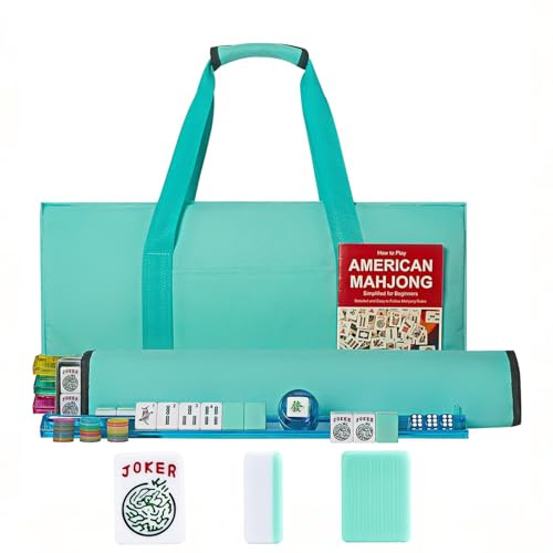 GUSTARIA American Mahjong Spielset, 166 hochwertige Blaue Spielsteine, 4 All-in-One-Farb-Rack/Drücker, komplettes Mahongg-Fliesen-Set, Blaue Tragetasche