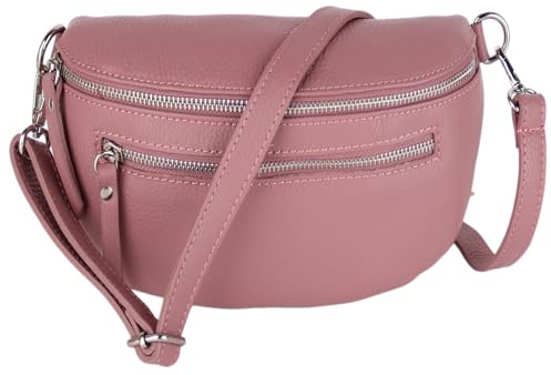 MIRROSI® Damen Bauchtasche Umhängetasche 27x14,5x8cm Damen, Made in Italy, aus Echtleder Tasche Echtes Leder, Brusttasche, Crossbody Bag aus echtem Leder (Altrosa)