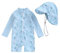 Dazzerake Maillot Unie Pièce avec Chapeau Bébé Garçon Maillots de Bain Eté Imprimé Manches Longues Combinaison de Maillot pour Bébé Garçon 0 Mois-3 Ans (Bleu, 6_months-12_Months)