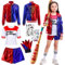 AJDSK Quinn Cosplay Kostüme Kinder: Mädchen Bösewicht Clown Kostüm Kit enthalten Jacke, T-Shirt, Shorts, Aufblasbare Baseballschläger, Tattoo-Aufkleber und Handschuh für Halloween Karneval (L,140)