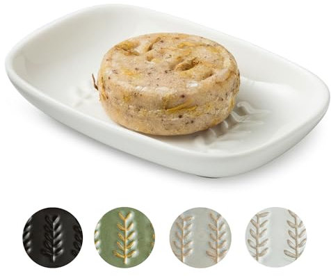 Miamolo Porte-savon de douche, porte-savon en céramique pour barre de savon, éponge, porte-savon de douche, plateau pour salle de bain, cuisine, évier, facile à nettoyer, blanc