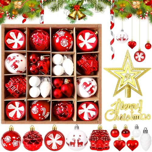 ZQEJEFD Bolas de Navidad, 42 Piezas Bolas de Navidad de Plastico Adornos Navideños con Estrella Superior del árbol, Regalos de Colgantes de Navidad para Fiestas de Navidad,Decoración Festiva,Regalos