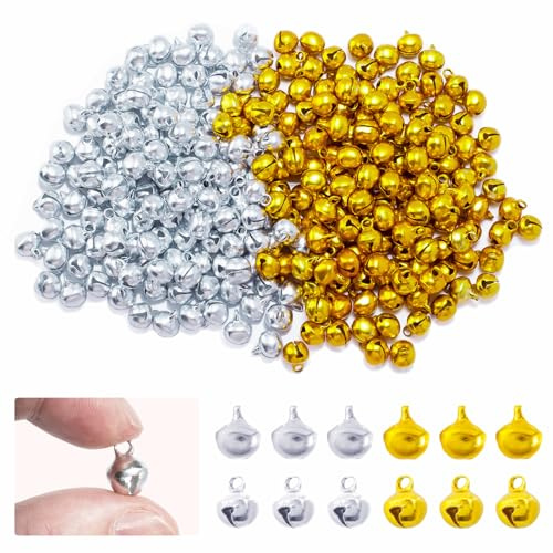 ZFKXGS 280 PZ Campanellini Sonagli Piccoli 10mm Metallo Campanellini Campanelli Natalizi Mini Campane per la Decorazione di Ornamenti fai da te Ghirlande Collari per Feste Matrimonio (Oro, Argento)