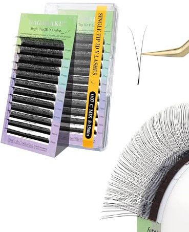 NAGARAKU Y Cils Extension 2D Y Lash Tissés en Croix à la Main Bouquet de Cils Volume Russe Cils Naturel Premade Fans Préfait Ventilateur Wispies Cluster Y Eyelash Noir 12 Rows (0.07 D Curl12mm)
