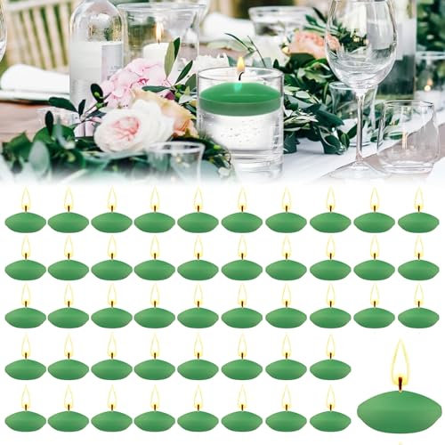 Hengrongshen 50 Pièce Bougie Flottante Vert, 3.5 CM Bougies Flottantes avec Non Parfumées, Fumée & Goutte, Floating Candles pour Saint-Valentin, Mariage, Fêtes et Décoration de Maison (Vert)