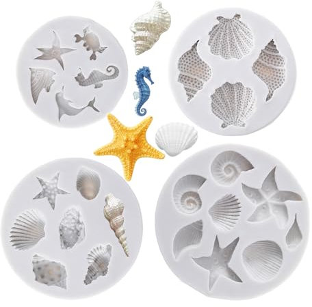 4 stampi in silicone a tema marino, a forma di squalo, caramelle, conchiglie, animali, a forma di stella marina, corallo, tartaruga, granchio, conchiglia, per cioccolatini e decorazioni per cupcake