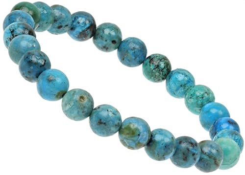 ELEDORO Bracelet de perles en véritable opale bleue - Bracelet extensible avec perles en pierres précieuses de 8 mm - Bijou fait à la main, Véritable opale bleue non traitée du Pérou