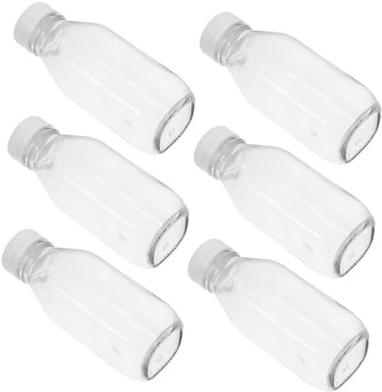 Ciieeo 6pcs Glass Drinking Bottles Reusable Juice Containers for Juice Wine Milk Leakproof Glass Water Bottles Lids