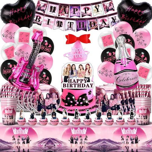 Décoration Blackpin pour Anniversaire - Ballons, Vaisselle, Assiettes, Gobelets, Serviettes et Nappe pour Gâteau