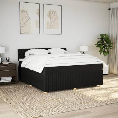 IKAYAA Boxspringbett 180 x 200 cm mit Matratze, Topper & Kopfteil, Bett mit Matratze und Lattenrost 180 x 200 cm Polsterbett 180 x 200 cm Schwarz Type-4