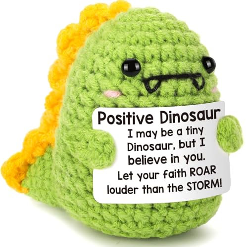 Calkkrer Pocket Hug Positive Dinosaurier Häkeltiere, Grüne Gehäkelte Kuscheltiere Mit Positiver Karte, Positive Geschenke Mutmacher, Taschenumarmung Glücksbringer
