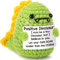 Calkkrer Pocket Hug Positive Dinosaurier Häkeltiere, Grüne Gehäkelte Kuscheltiere Mit Positiver Karte, Positive Geschenke Mutmacher, Taschenumarmung Glücksbringer