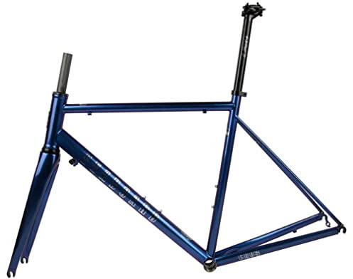 ZJHAHJY 700c Rennrad-Rahmen-Set, 44/47/50/53/56 cm, Cr-Mo Stahlrahmen, QR 100/130 mm, Felgenbremsrahmen mit Carbongabel (lila, 47 cm)