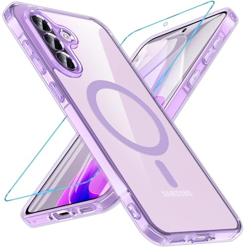 OWKEY Samsung Galaxy A56 5G Hülle, Magnetisch Samsung A56 5G Hülle für Magsafe mit Panzer Glas, [Schutz Militärqualität] Stoßfest Handyhülle Samsung A56 5G Case Transparent Rückseite Schutzhülle, Lila