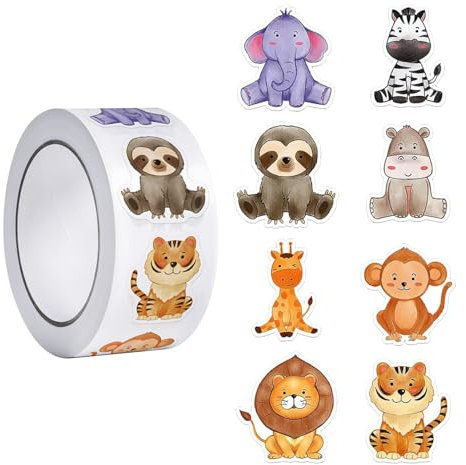 Lot de 500 rouleaux d'autocollants pour enfants - Motif animaux de la forêt - Ronds - Pour enfant