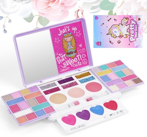 Aomig Kinderschminke Set 43 Farben Schminke für Kinder Waschbares Sicheres Ungiftiges Schminkset Make Up Set Mädchen Geeignet für Weihnachten Geburtstag Karnevalsgeschenke für Kinder über 4 Jahre-Lila