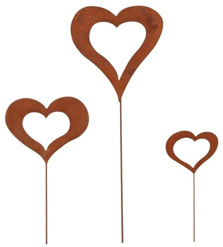 MOUNTTU Metal Heart Shaped Garden Markers Heart Yard Stakes 3PCS 8, 5.5 & 4 Rust Color Decorative Garden Stakes with Long Stake Sturdy Iron Yard Stakes Plant Support Stakes for Decorations