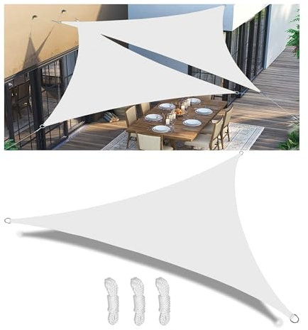 Toldo Vela Triángulo Toldos Exterior Terraza Impermeable Toldo Vela de Sombra con Anillo en D y Cuerdas de Sujeción 98% protección UV para Exterior Patio jardín Blanco 8x8x8M