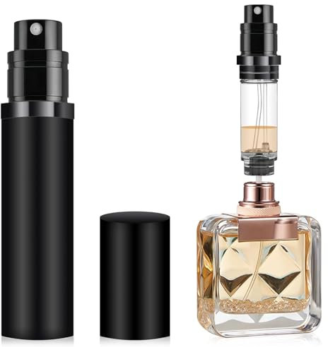 POTWPOT Perfume Atomiser, 5ML Refillable Perfume Spray Bottle Travel Size, Nano Mist, Bottom Pump, Leak Proof Cologne Dispenser for Women and Men (Black)