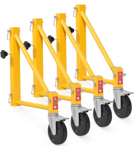 VEVOR 4-Pack Scaffold Outriggers, 1000 lbs Total Load Capacity Baker-Style Scaffolding Accessory with Swivel Casters, Carbon Steel Scaffold Wheel System with Rust Proof Galvanized Surface, Yellow