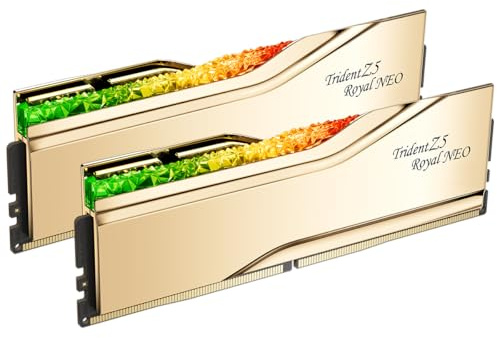 G.SKILL Trident Z5 Royal Neo Series (AMD Expo) DDR5 RAM 64GB (2X 32GB) 6000MT/s CL26-36-36-96 1.45V Memoria per computer desktop U-DIMM - Oro (F5-6000J2636H32GX2-TR5NG)