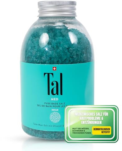 Tal® MED Fußbadesalz 380g – Natürliches Totes Meer Salz für müde & trockene Füße | Hilft bei Hautproblemen & Fußgeruch | Fußbad Zusatz mit Olivenöl & Kiefernadelöl