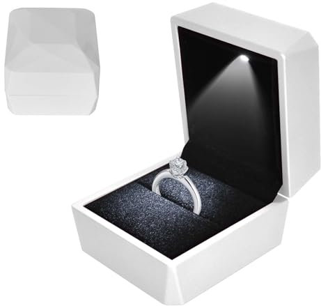 Colexy LED-Ringbox Beleuchtete, Samt Schmuck Geschenkbox mit LED-Innenbeleuchtung, Schmuck Präsentationsbox, für Verlobung, Heiratsantrag, Hochzeit (Weiß)