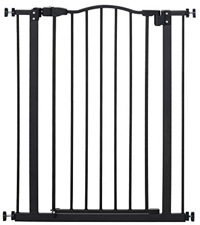 PawHut Barrera de Seguridad para Perros Extensible 74-80 cm, para Puertas y Escaleras, Barrera para Perros, Montaje a Presión y Doble Bloqueo, Negro