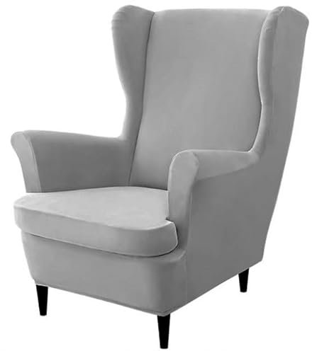 Domidekor Ohrensessel Überzug – Sesselschoner Dunkelgrau – Sesselbezug Stretch - Strandmon Sessel Bezug – Sesselhusse Elastisch Samt Velour Schmutzabweisend - Oeko-Tex 100