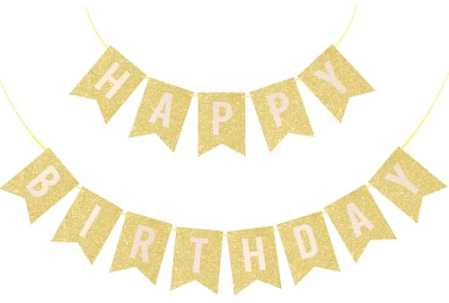 Happy Birthday-Banner, goldene Happy Birthday-Wimpelkette, glitzerndes Happy Birthday-Schild, Geburtstagsdekoration für Frauen- und Mädchengeburtstagspartys, Wand- und Türgirlande
