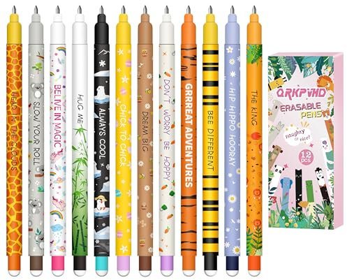 Radierbaren Gelstiften mit thermoempfindlicher Radiertinte, verschiedene Tintenfarben und Schaftdesigns, 0,7 mm Spitze, Einhorn, Nilpferd, Schmetterling, Corgi, Tiger, Giraffe (A)