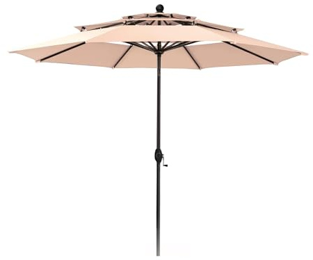 PHI VILLA Sonnenschirm Balkon Groß 300cm Balkonschirm Garten Terrasse Gartenschirm mit Kurbel UV Schutz Parasol Windfest,Beige