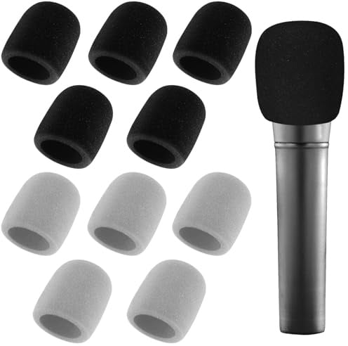 10pcs Microphone Covers Dustproof and Antibacterial Foam Mic Covers， Handheld Microphone Windscreen for Most Standard Microphones (Grey，Black）