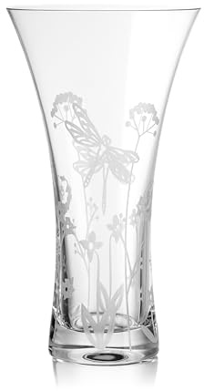 DIAMANTE Vase Libelle, handgeschnitten, florales Wildtier-Muster, Trompete, Kristallvase, 25 cm, in Geschenkbox