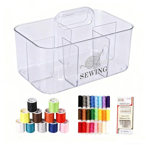 ZoeQide Nähkasten mit Inhalt – Transparente Nähset Grundausstattung Box mit Nadel und Faden Set, Nähzeug Set & Nähutensilien Grundausstattung – Tragbares Sewing Kit