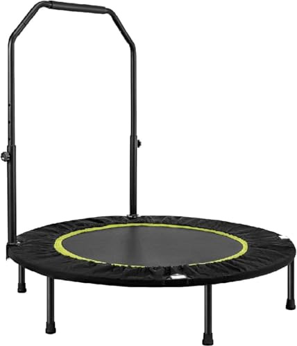 BREEZENEST Foldable Fitness Trampoline for Adults - Max 400lbs Capacity, Steel Frame Exercise Rebounder with Adjustable Handrail, Indoor Outdoor Mini Trampoline for Home Gym Workout