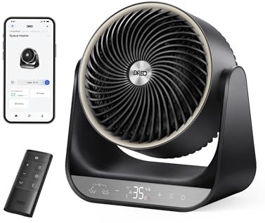 Dreo Smart Space Heater, Electric Heater for Whole Room Use with Remote, 12.14 ft/s Portable Heater for Indoor Use, 70° Oscillation, 3 Modes, 8 Safety Protections, Fast Heat for Bedroom, Office, Black