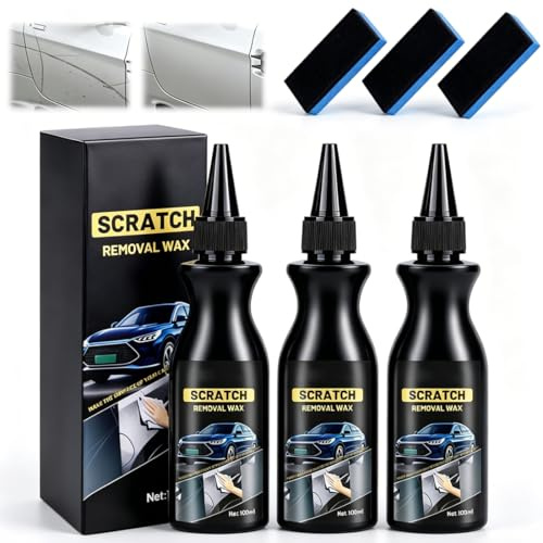 Kratzer Entferner Auto Schwarz & Bunt, Politur, 3x 120ml, 3 Schwämme | Für alle Lackfarben, gegen Swirls & Waschstraßenkratzer, superhydrophober Schutz, farblos, inkl. 3 Applikator-Schwämme