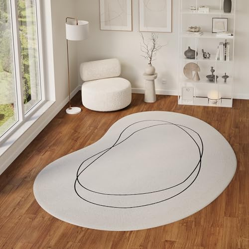 TAPISO Wisp Teppich Kurzflor Beige Weiß Braun Wohnzimmer 200 x 300 cm | Geometrisch Design Teppich Abstrakt - Weich, Rutschfest, Pflegeleicht - Schlafzimmer Esszimmer oeko-tex