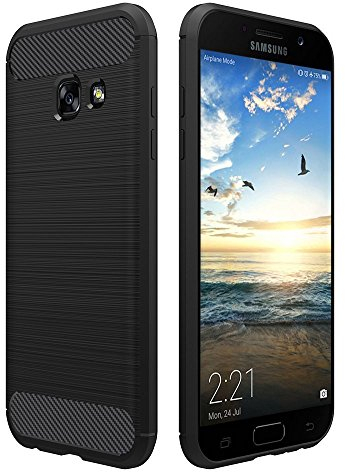 Simpeak Hülle Kompatibel für Samsung Galaxy A3 2017 [2 Jahre Garantie], Premium Weiche Karbonfaser Elastisch Schützendes Rückseiten-Case [Fallschutz] [rutschfest] [Kratzfest] - Schwarz