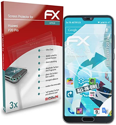 atFoliX Schutzfolie kompatibel mit Huawei P20 Pro Folie, ultraklare und flexible FX Displayschutzfolie (3er Set)