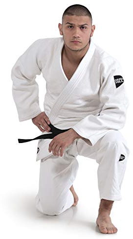GREEN HILL JUDOGI Semi Competition Advanced 630g/m2 Judo GI Kimono Bianco Blu (Bianco Logo Nero, 170 Large Fit)