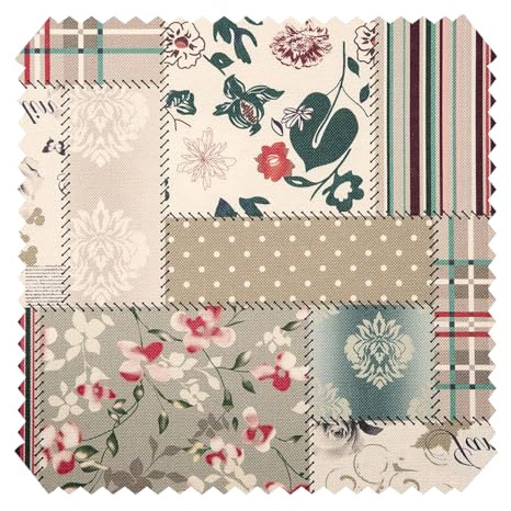 novely® HANAU Vivien - Dekostoff mit Patchwork-Print - Robuster Möbelstoff - Pflegeleichte Meterware 1lfm | Farbe: 01 Beige Rot Grün