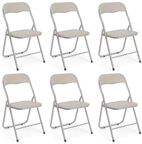 Totò Piccinni SEDIE Pieghevoli comode di Alta qualità in Metallo, Imbottite in Ecopelle Resistenti salvaspazio (Tortora, 6)